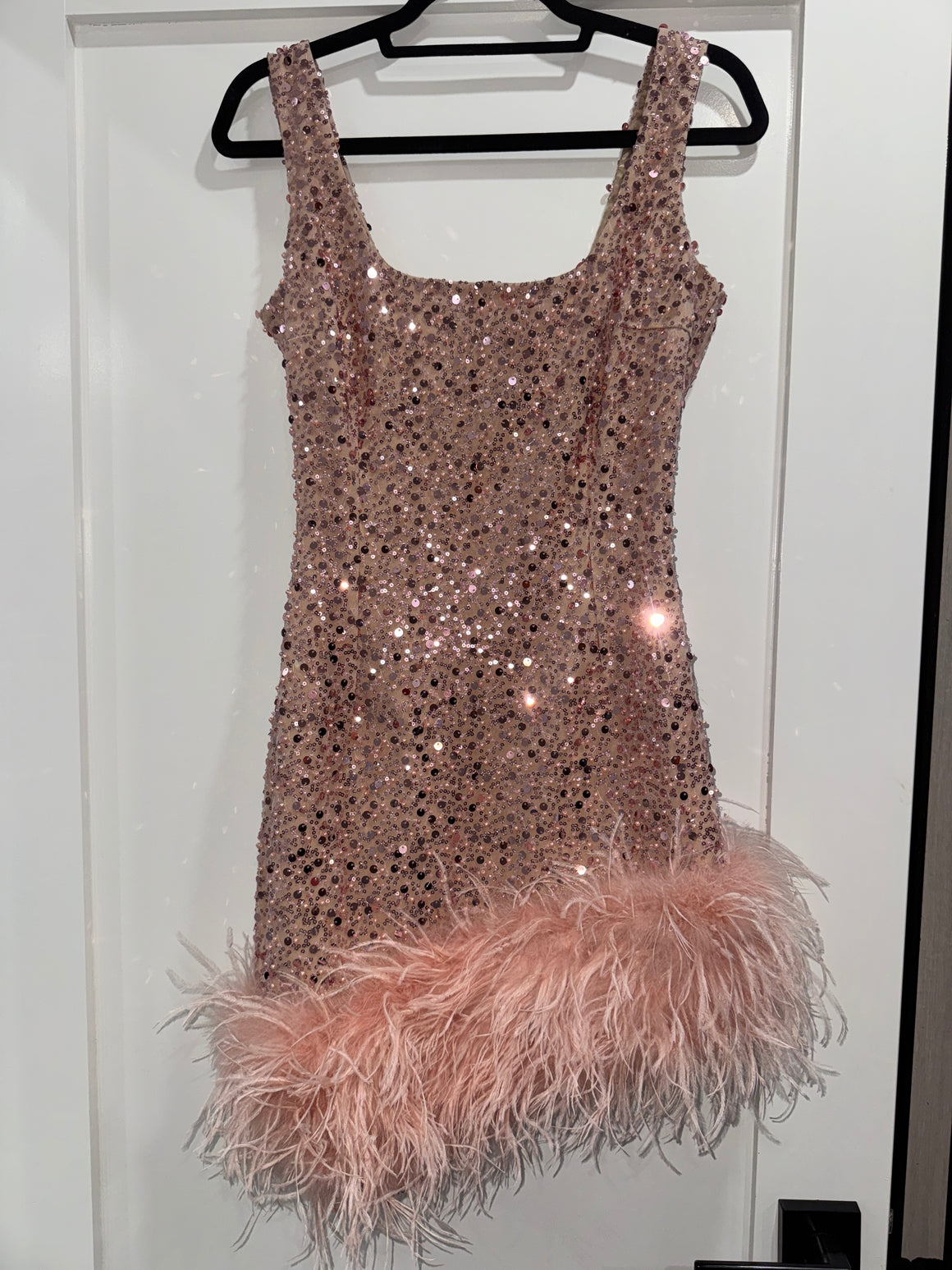 Nadine Merabi Sequin Mini Dress Feathers