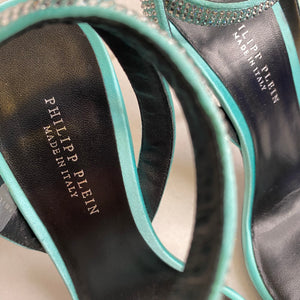Philipp Plein Teal & Crystal Sandal Heels