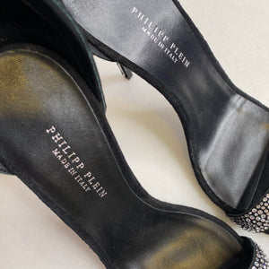 Philipp Plein Black Suede & Crystal Hexagon Sandal Heels