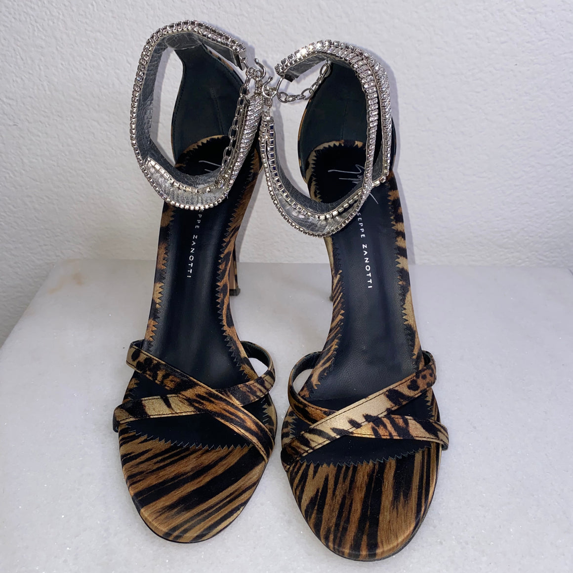 Giuseppe Zanotti Leopard-Print & Crystal-Embellished Ankle Cuff Sandals