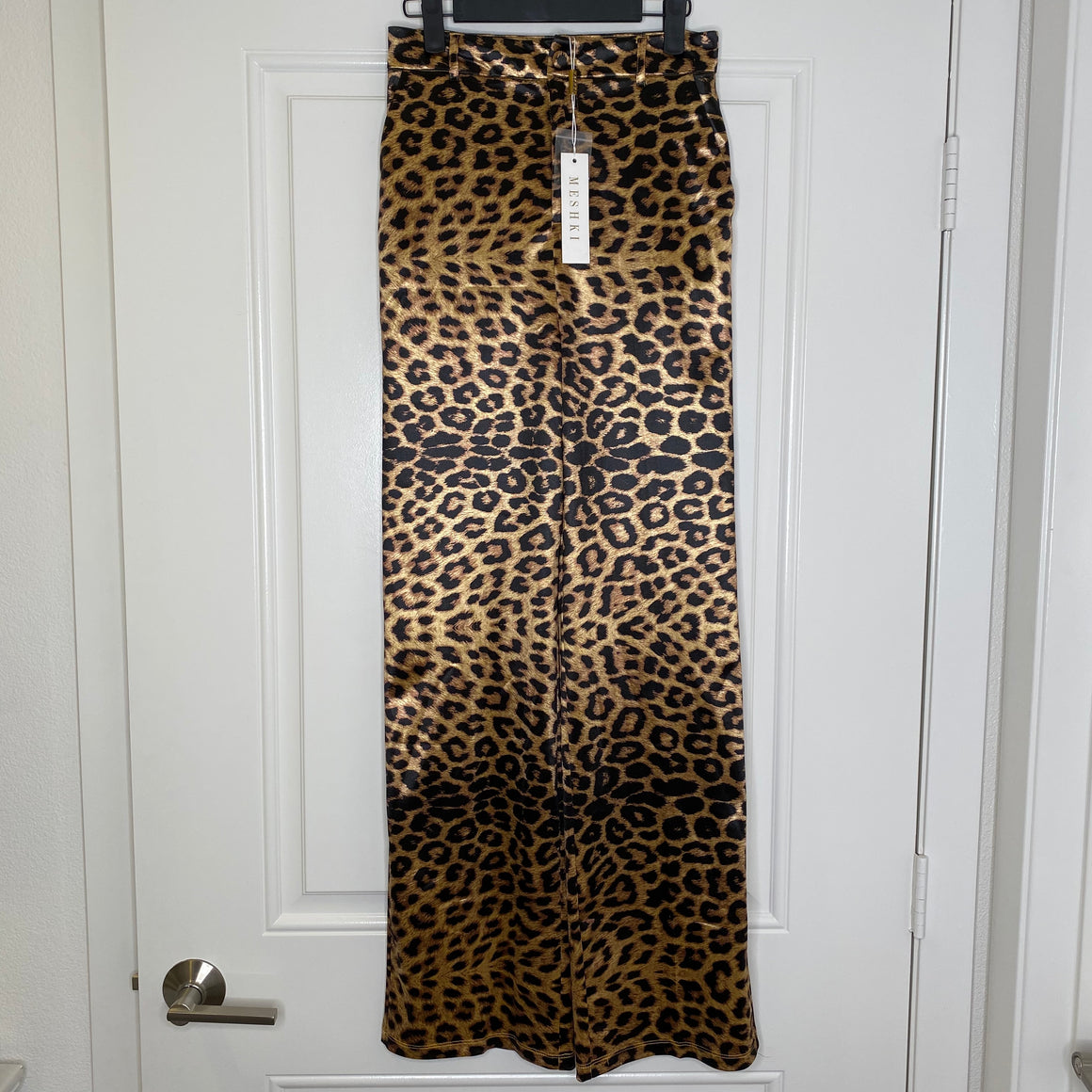 Leopard Meshki Stretch Satin Shiny Wide Leg Pants