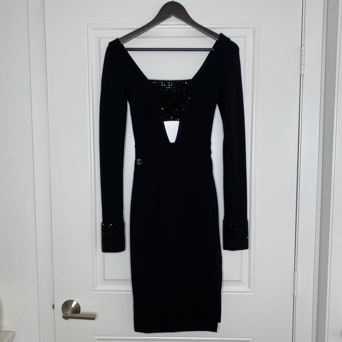 Black Philipp Plein Long Sleeve Swarovski Detail Dress