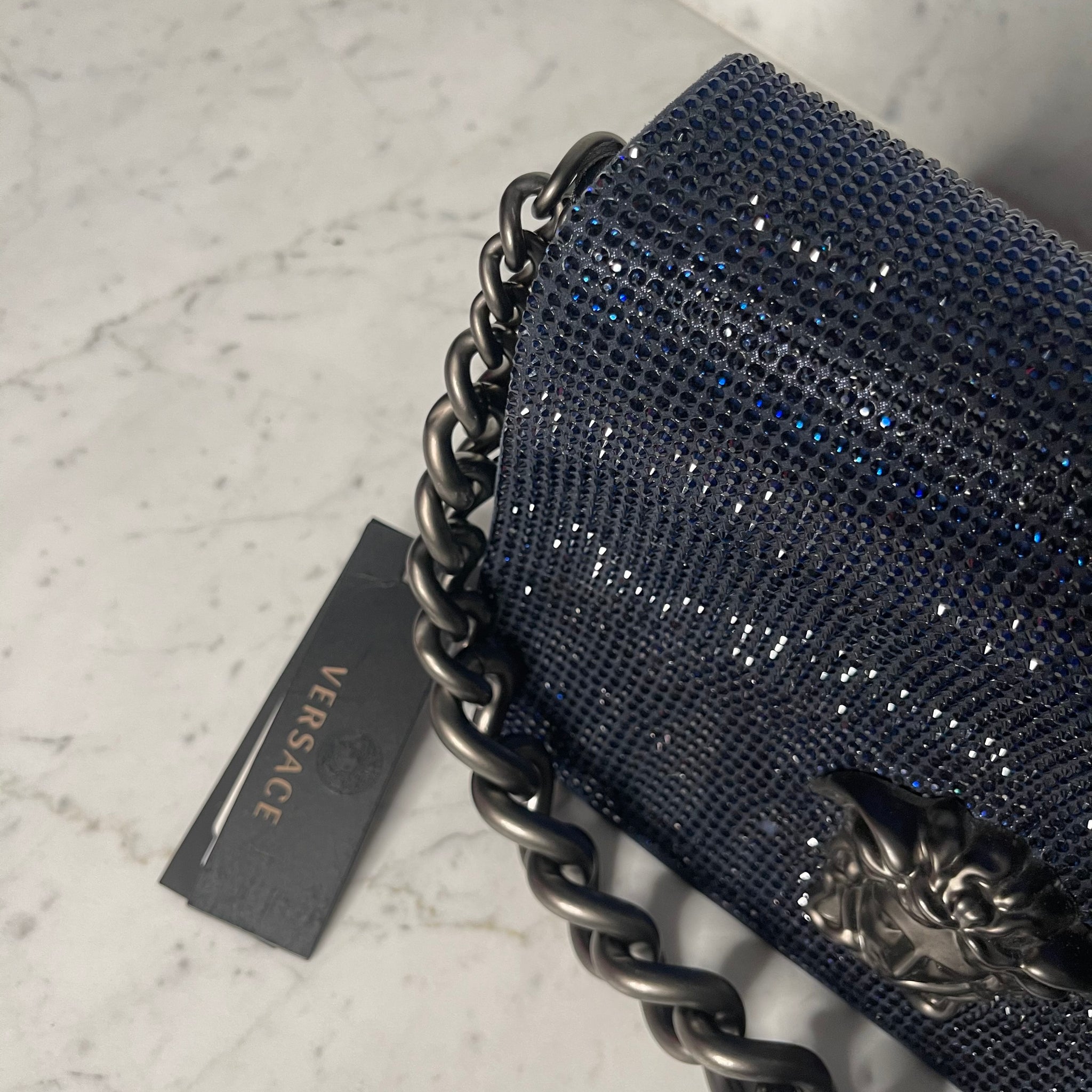 VERSACE bag handbag vintage crystal Swarovski patent leather red silver  $$$$$$$$