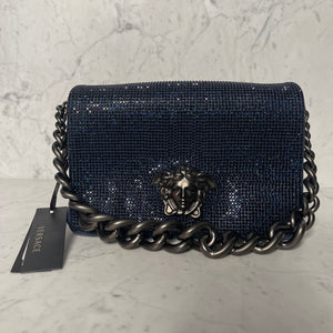 Versace Navy Blue Palazzo Medusa Crystal Embellished Handbag